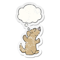 cartoon dog and thought bubble as a distressed worn sticker