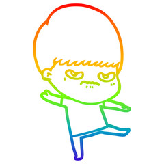 rainbow gradient line drawing annoyed cartoon boy