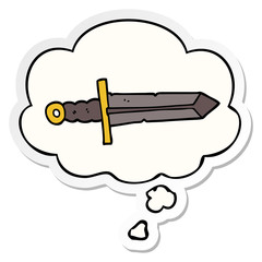 cartoon sword and thought bubble as a printed sticker