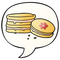 cartoon biscuit and speech bubble in smooth gradient style