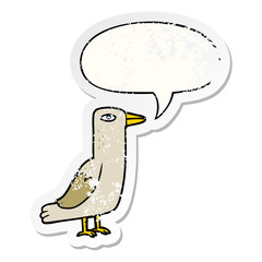 cartoon bird and speech bubble distressed sticker