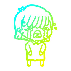 cold gradient line drawing cartoon girl crying