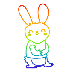 rainbow gradient line drawing cute cartoon rabbit