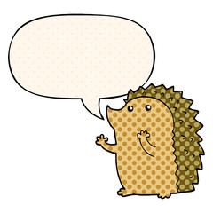 cartoon hedgehog and speech bubble in comic book style