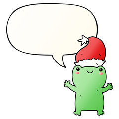 cute christmas frog and speech bubble in smooth gradient style