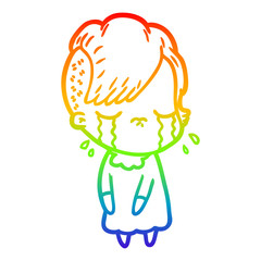 rainbow gradient line drawing cartoon crying girl
