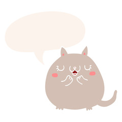 cartoon cute cat and speech bubble in retro style