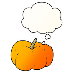 cartoon pumpkin squash and thought bubble in smooth gradient style