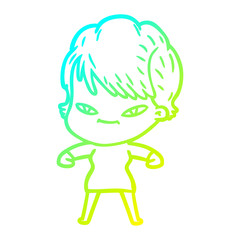 cold gradient line drawing cartoon happy woman