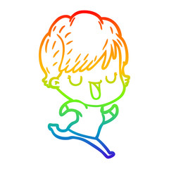 rainbow gradient line drawing cartoon woman talking