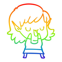 rainbow gradient line drawing cartoon elf girl