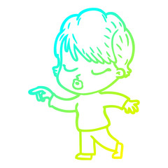 cold gradient line drawing cartoon woman with eyes shut