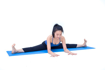 Beautiful Asia girl practicing yoga on isolated white background : Concept practicing