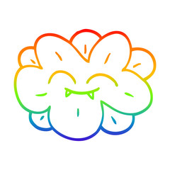 rainbow gradient line drawing cartoon flower with fangs