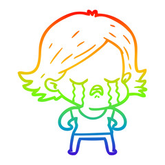 rainbow gradient line drawing cartoon girl crying