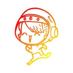 warm gradient line drawing happy cartoon space girl