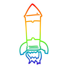rainbow gradient line drawing cartoon rocket