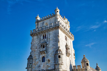 Fototapeta na wymiar Lisbon, Belem Tower at sunset on the bank of the Tagus River