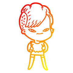 warm gradient line drawing cute cartoon girl with hipster haircut