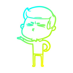 cold gradient line drawing cartoon man sweating