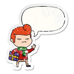 cartoon cool guy and fashion hair cut and speech bubble distressed sticker