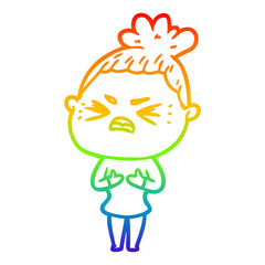 rainbow gradient line drawing cartoon angry woman