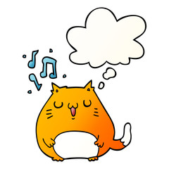 cartoon cat singing and thought bubble in smooth gradient style