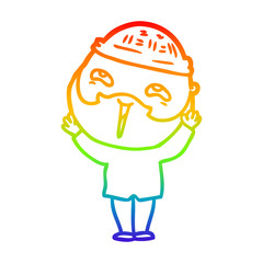 rainbow gradient line drawing cartoon happy bearded man