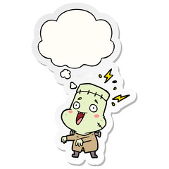 cartoon undead monster man and thought bubble as a printed sticker