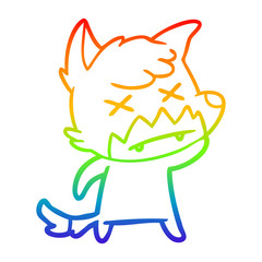 rainbow gradient line drawing cartoon dead fox