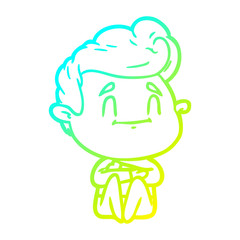 cold gradient line drawing happy cartoon man sitting