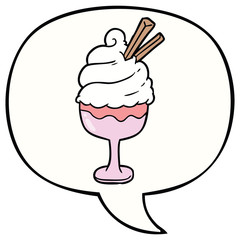 cartoon ice cream dessert and speech bubble