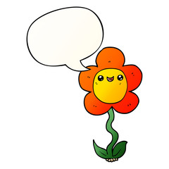 cartoon flower and speech bubble in smooth gradient style