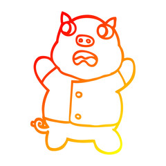 warm gradient line drawing cartoon funny pig
