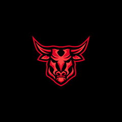 red angry bulls head gaming mascot e sports logo