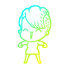 cold gradient line drawing cartoon happy hipster girl