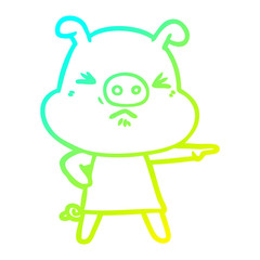 cold gradient line drawing cartoon angry pig