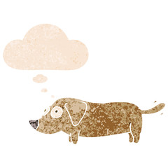 cartoon dog and thought bubble in retro textured style