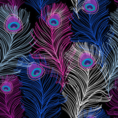 Gorgeous vector multicolored pattern of peacock feathers