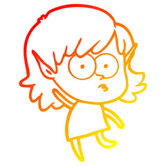 warm gradient line drawing cartoon elf girl staring