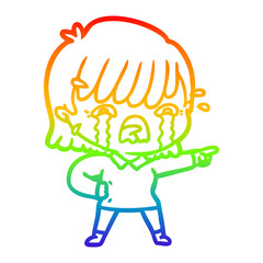 Fototapeta premium rainbow gradient line drawing cartoon girl crying
