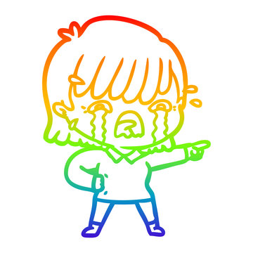 recommend clip art: rainbow gradient line drawing cartoon girl crying