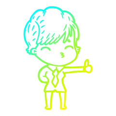 cold gradient line drawing cartoon woman thinking