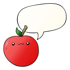 cartoon cute apple and speech bubble in smooth gradient style