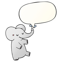 cartoon dancing elephant and speech bubble in smooth gradient style