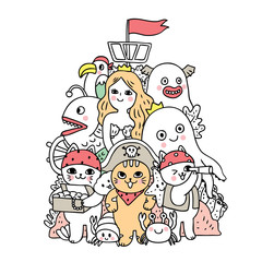 Cartoon cute doodle under sea vector.