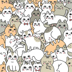 Cartoon cute doodle cats vector.
