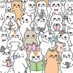 Cartoon cute doodle lifestyle cats vector.