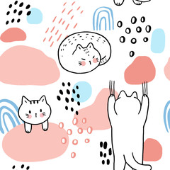 Cartoon cute sweet cats  seamless pattern vector.
