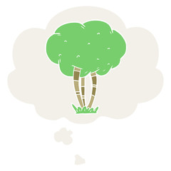 cartoon tree and thought bubble in retro style